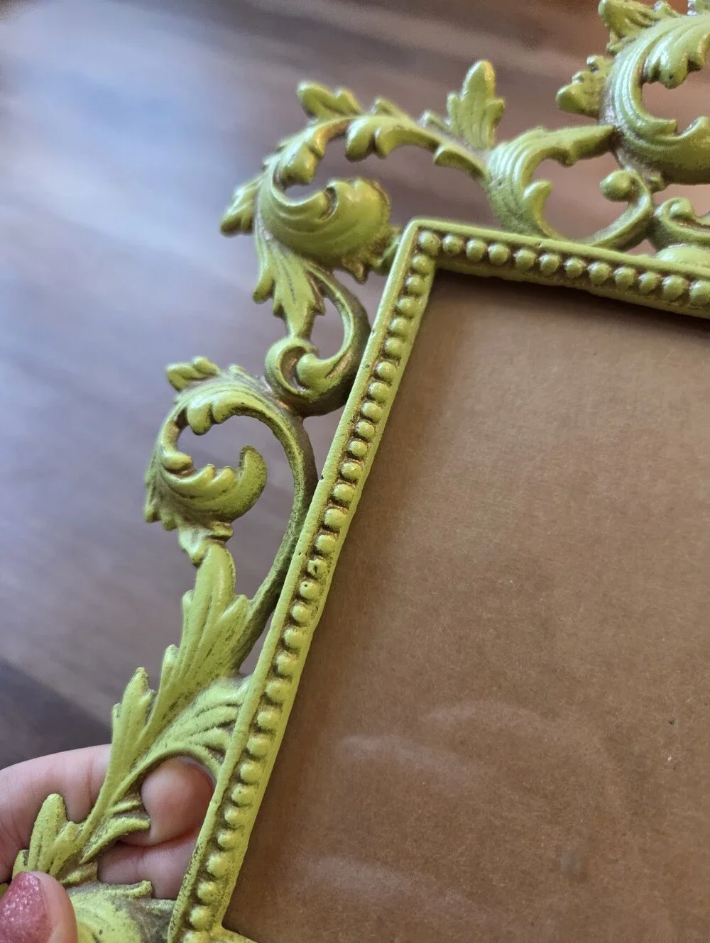 Vintage Art Noveau Cast Iron Ornate Green Picture Frame with Easel Back
